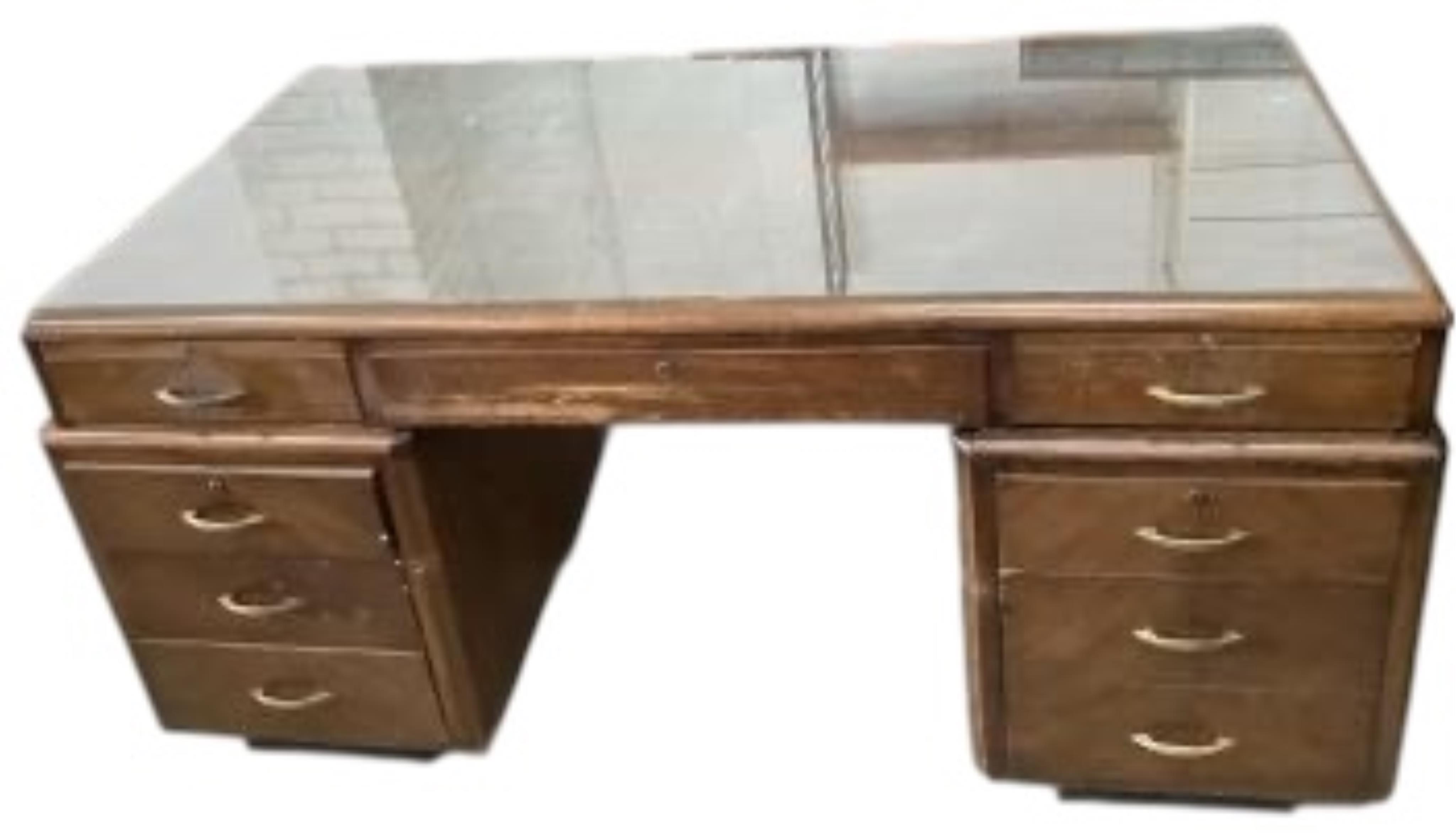 An early 20th century Continental oak pedestal desk, width 165cm, depth 94cm, height 78cm